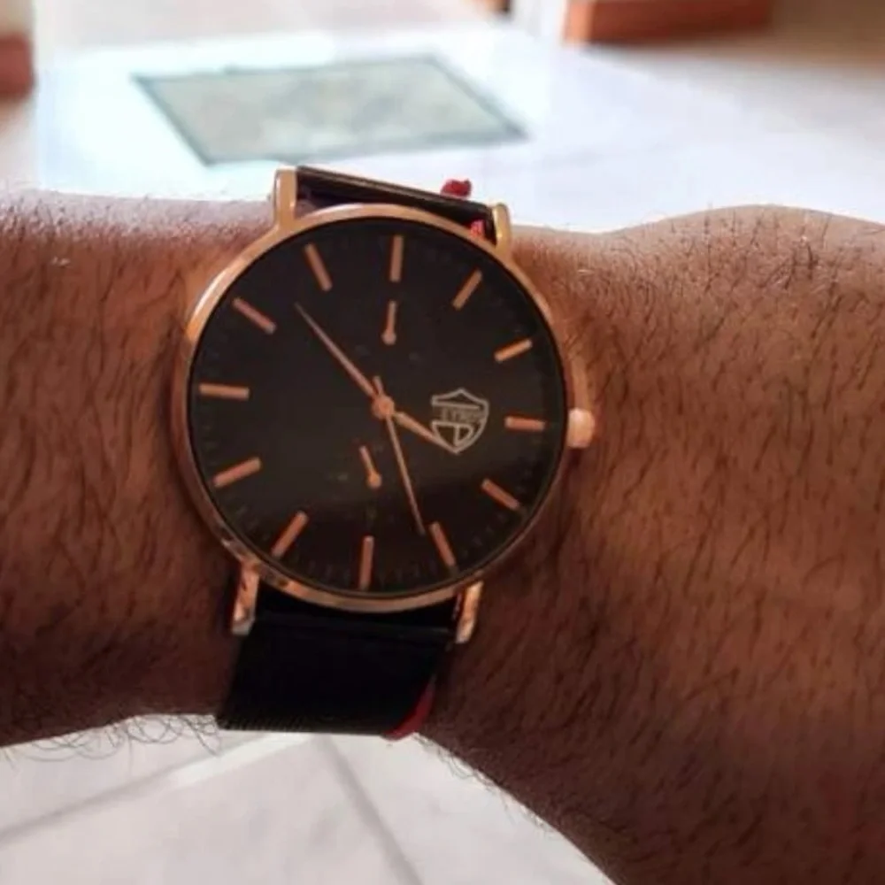 New Stainless Steel Analog Quartz Black Rose Gold Business Casual Mens Watch
